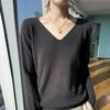 Women's V-Neck Wool Sweater: Slim Fit, Long Sleeve, Knit Base Layer for Autumn & Winter