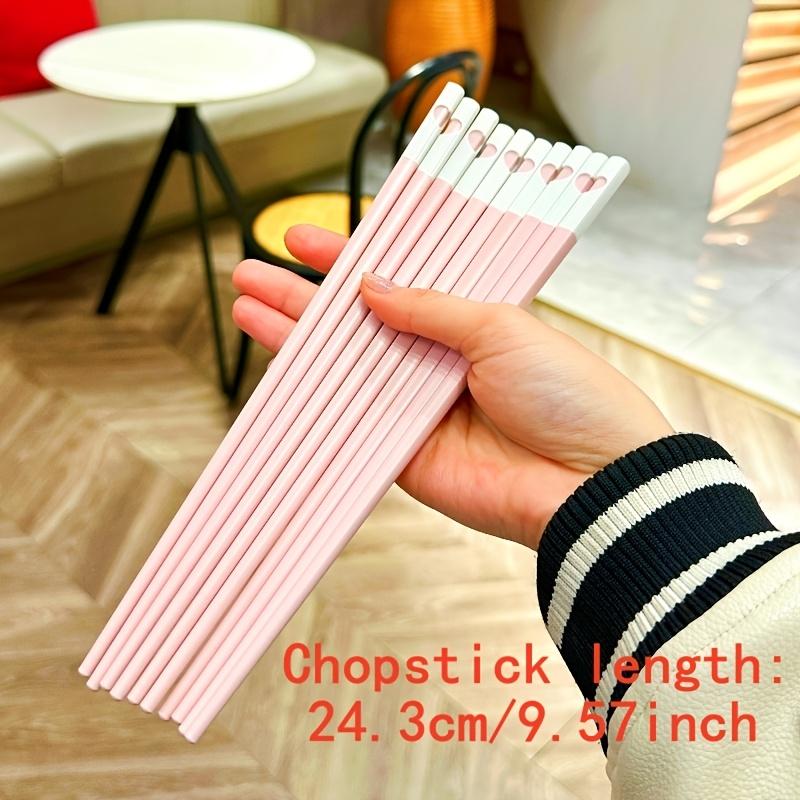 New Style 10-Pair Pack Pink Girly Heart-Themed Alloy Chopsticks, Food-Grade Reusable Plastic Chop Sticks Tableware for Home and Party Use