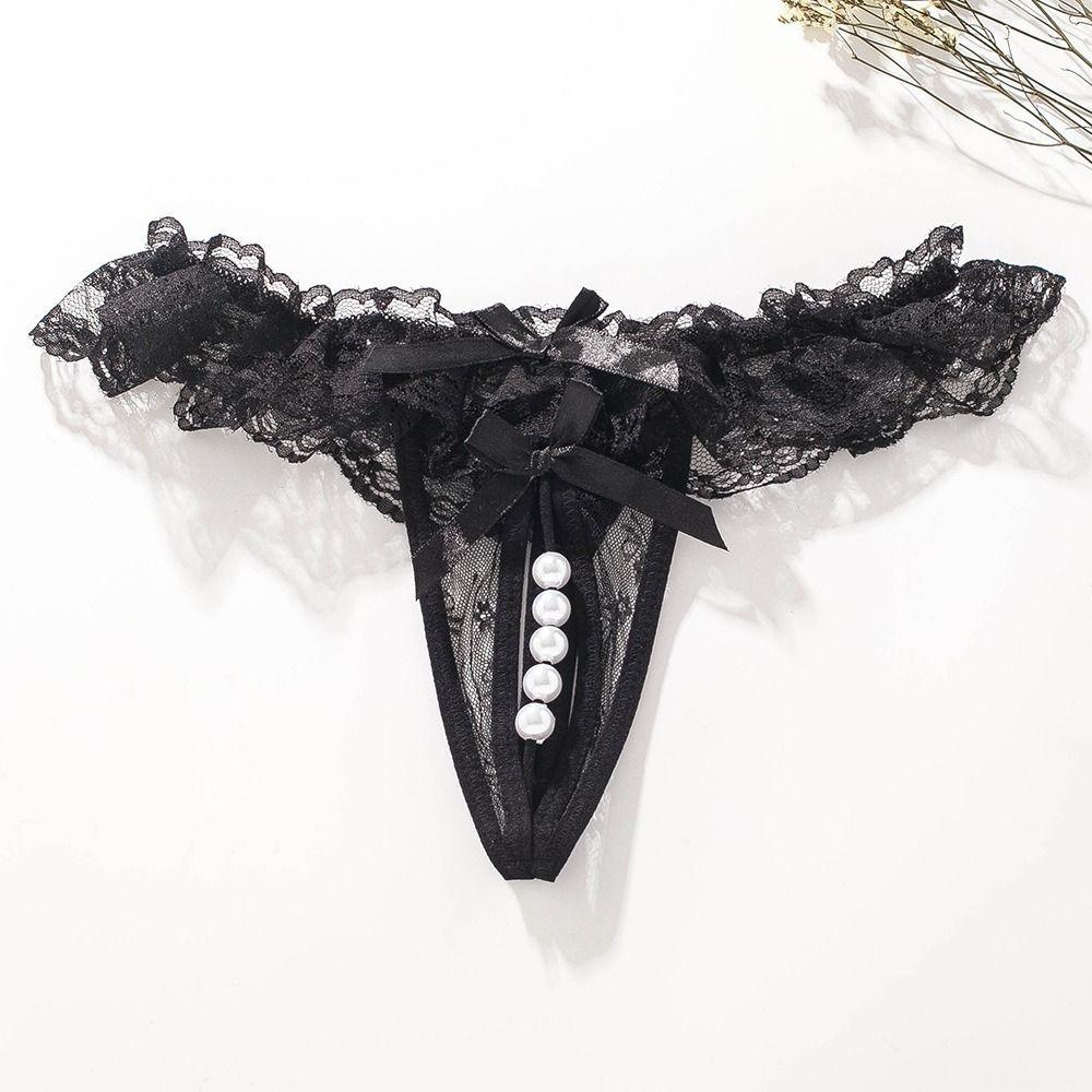 Mesh Hollow Lace Pearl Panties Low Waist See-through Thong Fashion Underwear for Women  Gifts