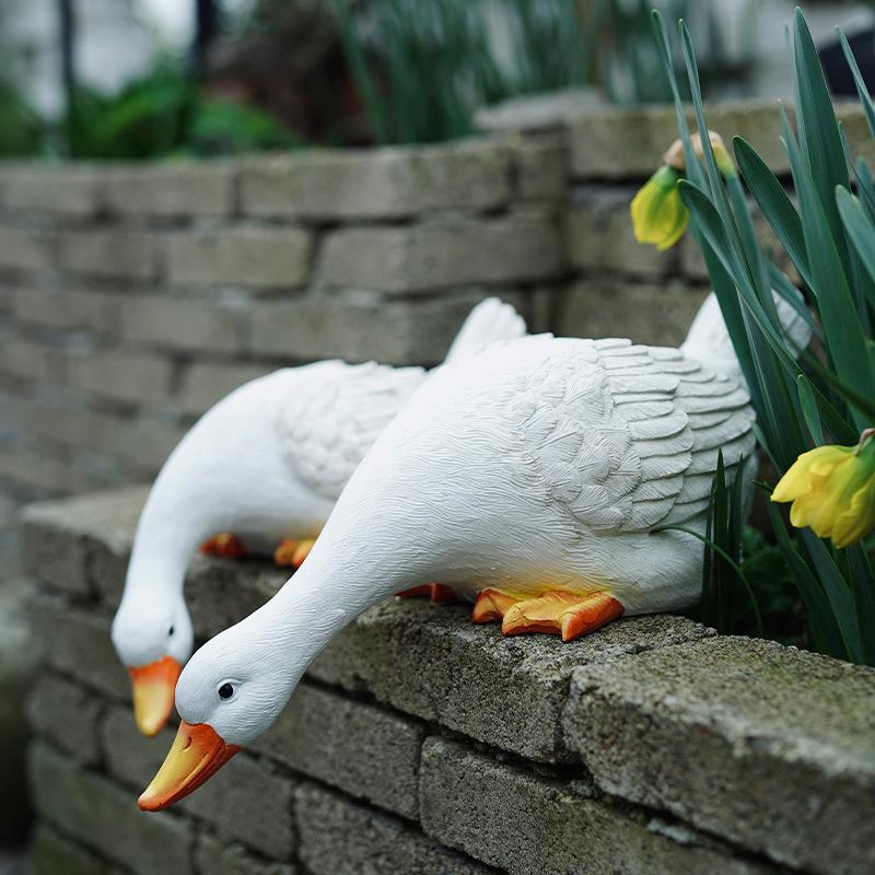 Juran Outdoor Garden White Duck Waterfall Ornament for Fish Pond Landscaping