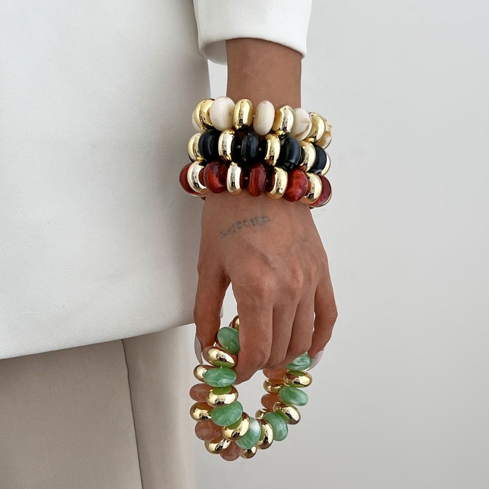 Round Beads Resin Bead Bracelet Multicolor Beaded Wristband Bohemian Jewelry  Gift for Women