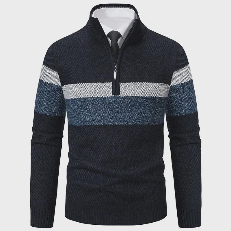 Men's European Slim Fit Zipper Stand-Up Collar Knit Sweater for Autumn and Winter