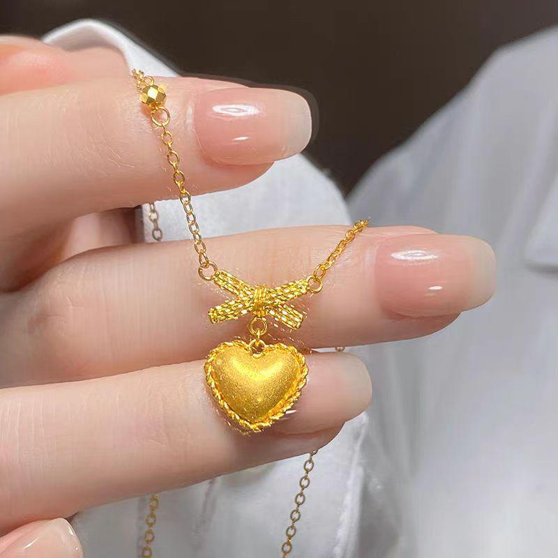 Gold Heart Bow Necklace - Gold Clavicle Chain for Valentine's Day or Qixi Gift