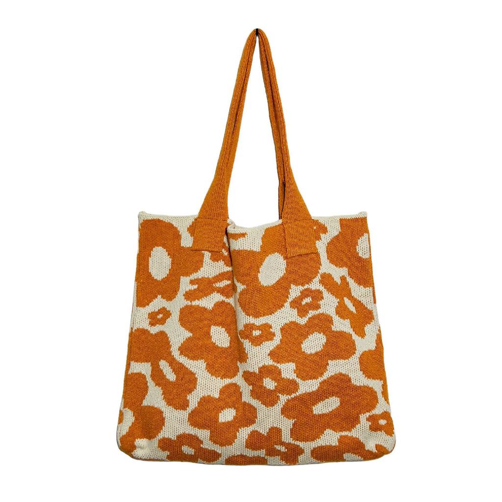 Beautiful Handbag Large Capacity Tote Bag Flower Pattern Knitted Bag Shoulder Bag Beach Bag for Street Shooting