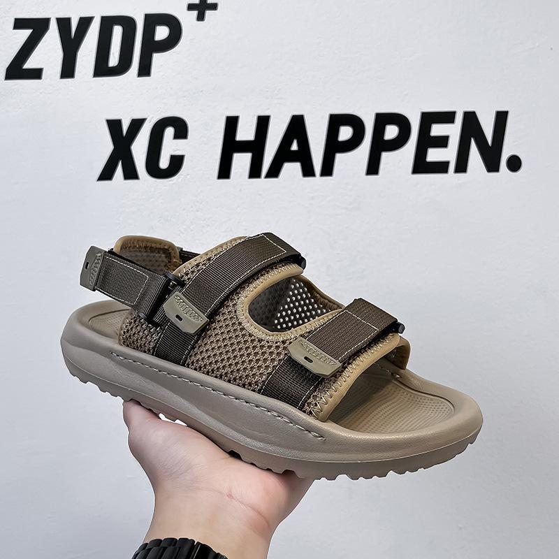 

2025 лето открытый носок односложные шлепанцы корейская версия трендовая повседневная мужская обувь легкая нескользящая уличная пляжная обувь 371220-A 38 белый