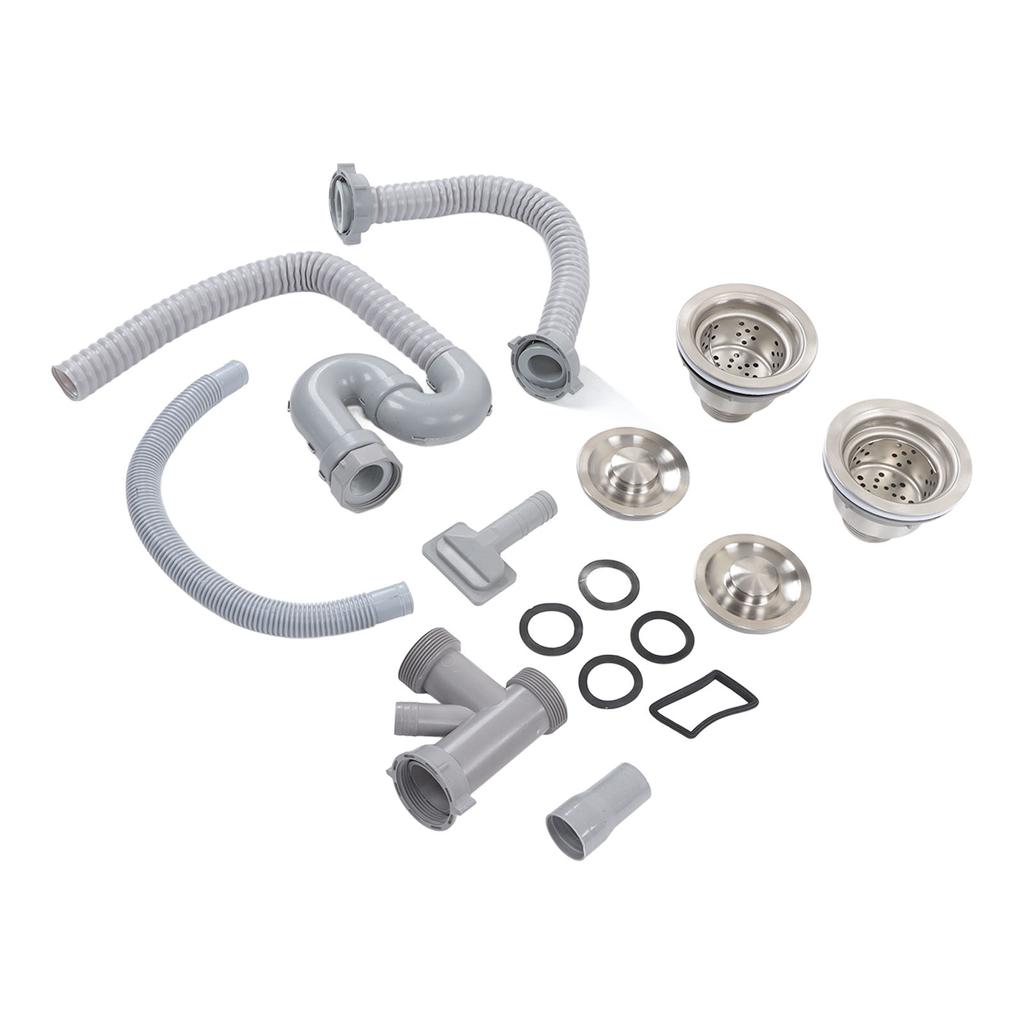 Sifon Chiuvetă Bucătărie Oțel Inoxidabil S Curgere în S cu Drenaj Dublu Set Țeavă Canalizare pentru Baie