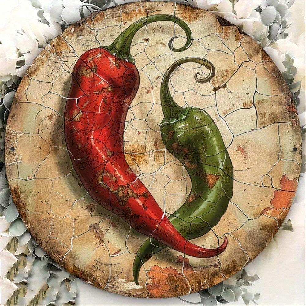 Vintage Chili Pepper Metal Wall Art 8x8 Inch Rustproof Aluminum Decor For Kitchen Bar Garage Coffee Shop