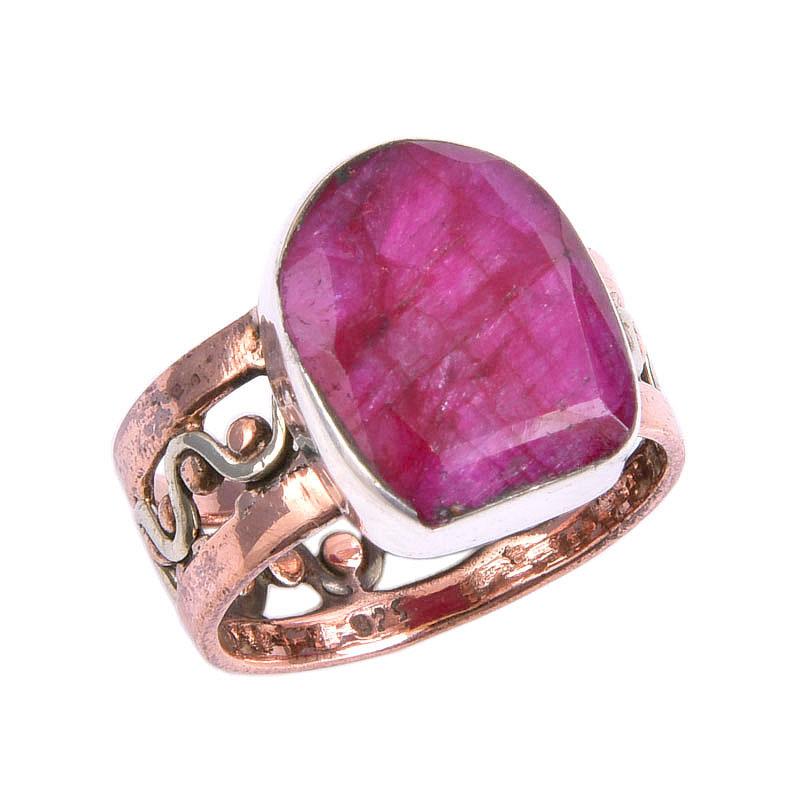 Red Ruby(Simulated) Handmade 925 Sterling Silver TwoTone Gift Ring S.6.5 s5U70