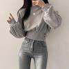 Autumn Niche Design Sense Round Neck Buckle Waist Slimming Long Sleeved Pullover Hoodie Top for Women