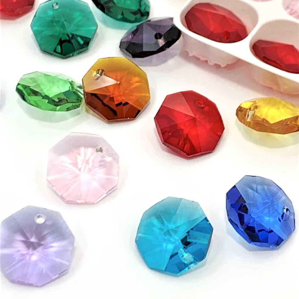 Sky Voyage Octagonal Beads, Suncatcher Octagon Parts, 14mm, 1 Hole, 100 Pieces (Colorful)