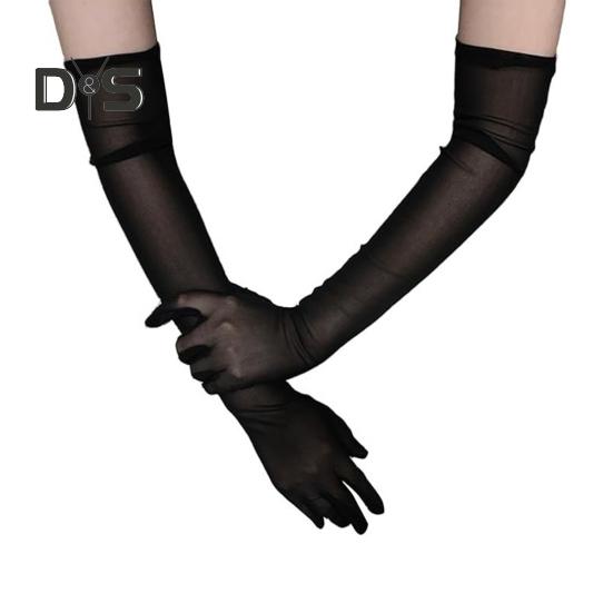 

1 пара женских выпускных рукавов, прозрачная сетка, удлиненные солнцезащитные ультратонкие манжеты для выступлений, свадебных фотосессий чёрный