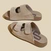 Retro leather thick-soled casual one-word slippers women's summer new round head soft bottom versatile outer wear beach mop