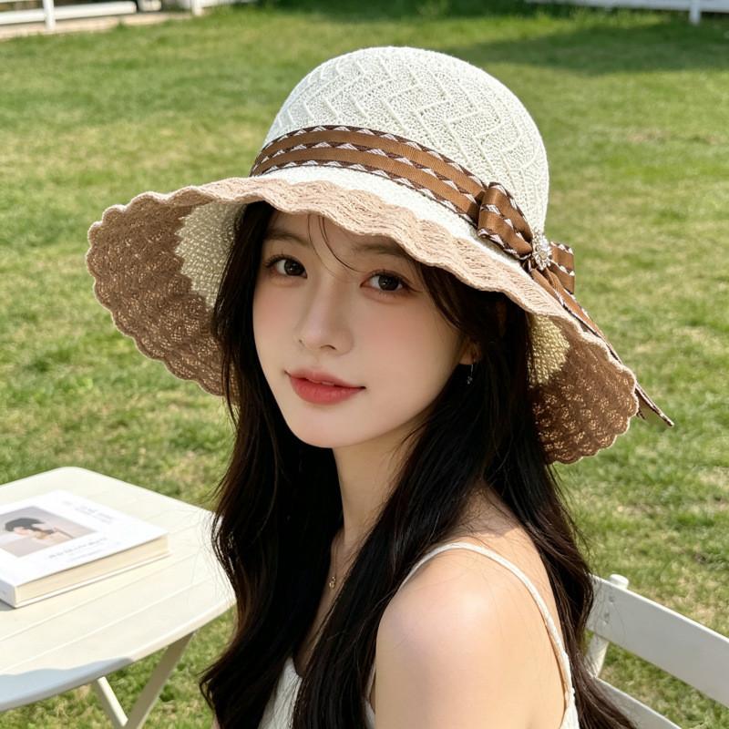 Ladies Summer Straw Hat With Wide Brim And Breathable Hollow Design For Sun Protection