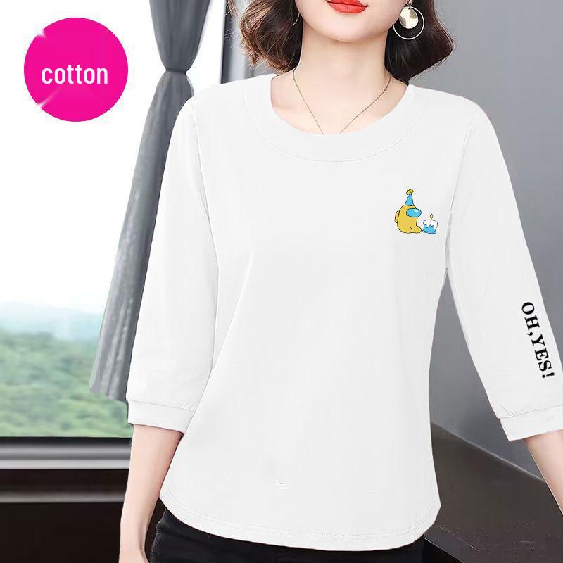 Premium Cotton Seven-Sleeve Women's Summer 2025 Korean-Style Casual Loose Slimming Belly-Covering Versatile Top