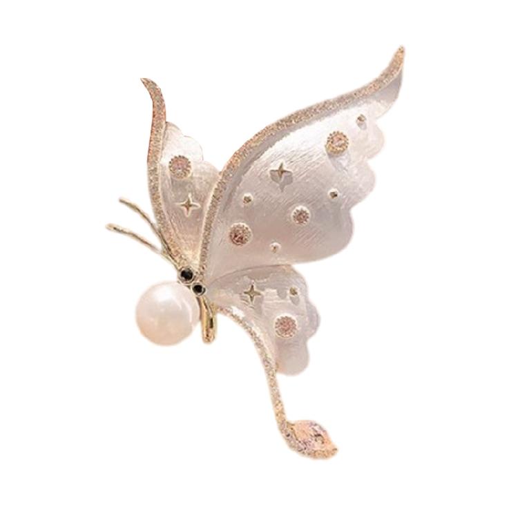 Handcrafted Rhinestones Butterfly Brooch Unique Pearls Inlayed Butterfly Lapel Pin Metal Brooch for Fashionable Women