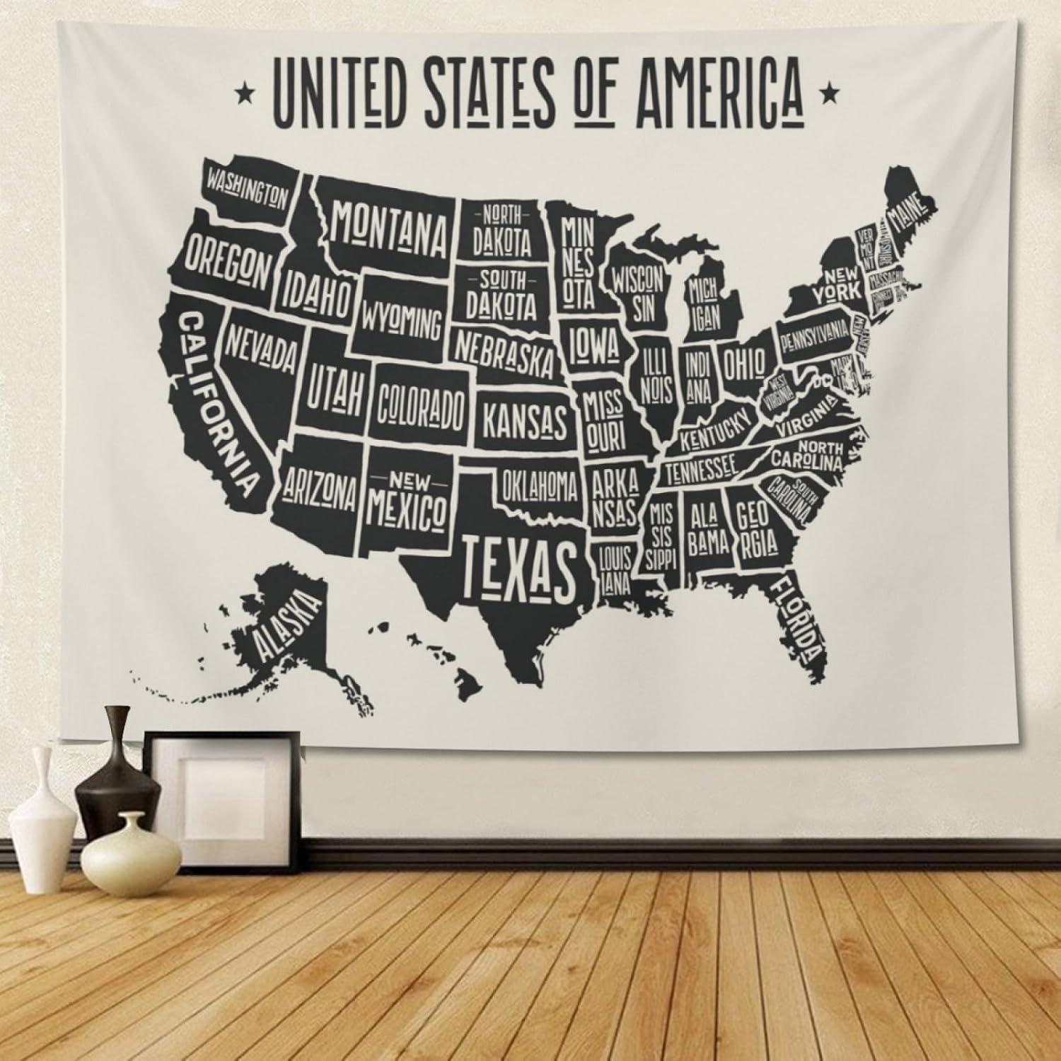 

Moundhong Tapestry American State Wall Map 75x100 чорний