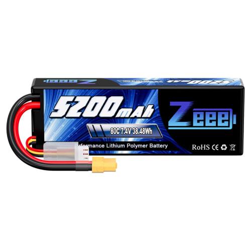 Zeee 7.4V 80C 5200mAh 2S LiPo Battery with XT60 Plug, High Capacity RC Battery for 1/8 and 1/10 Scale RC Cars, Radio Controlled Products, Drones, and