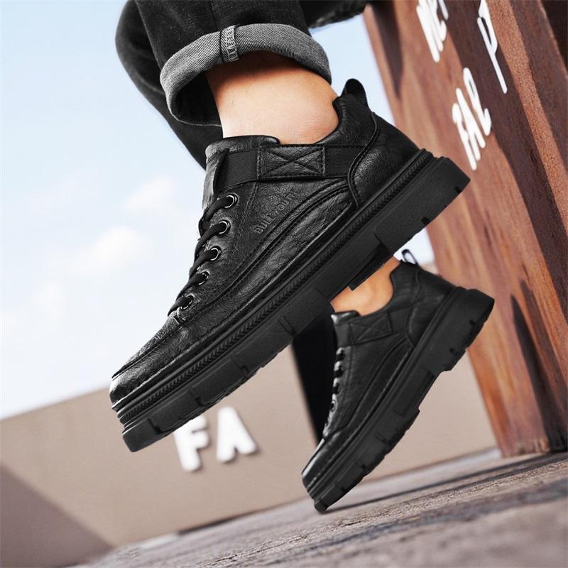 Fashion Platform Shoes Men's Casual PU Leather Shoes Brand Brown Lace Up Ankle Boots Thick Bottom Outdoor Hiking Shoe for Man Fashion