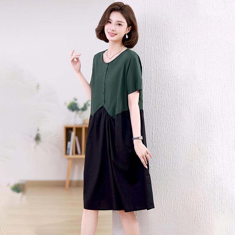 

Женское летнее платье 2025 года свободного кроя большого размера из хлопка в стиле пэчворк - Элегантный стройнящий дизайн L зелёный