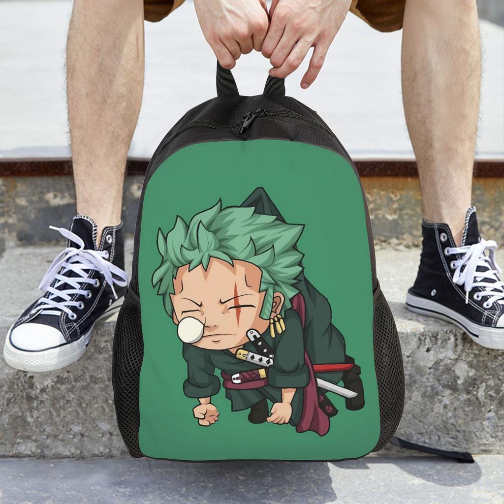 Zoro Chibi Anime Backpack Student Ones Pieces Backpacks Polyester Streetwear High School Bags Outdoor High Quality Rucksack