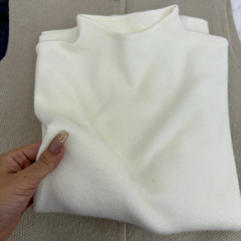 

Японский Минималистичный Трикотажный Базовый Слой с Воротником-Стойкой Женский Осень Зима с Длинным Рукавом Внутренний Свитер Повседневный Универсальный Топ XL