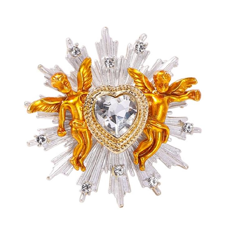 Стильные броши «Ангельское сердце» Аксессуар Элегантная брошь «Сердце Купидона» для женщин и мужчин Значок, украшенный стразами, Ювелирное изделие 1