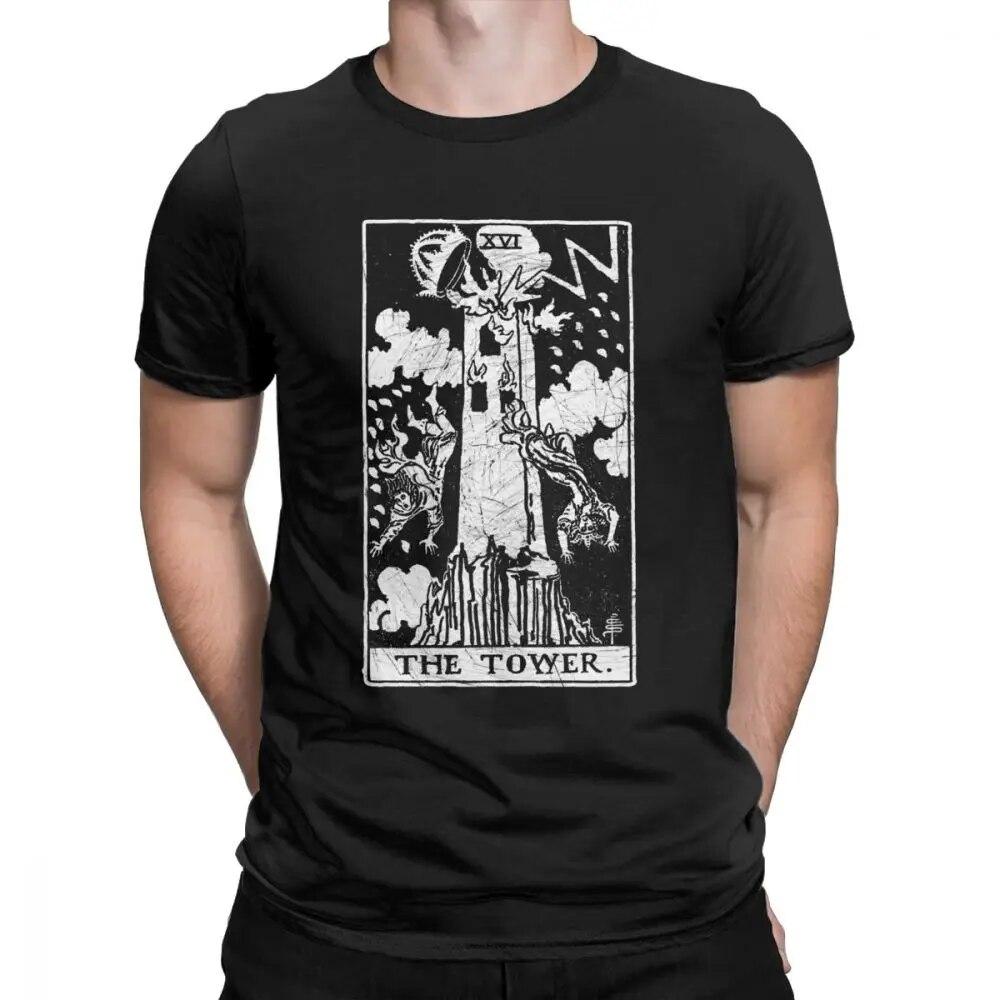 Unisex T-Shirt The Tower Tarot Card Major Arcana Fortune Telling Occult Vintage Cotton Tee Shirt Short Sleeve T Shirts Gift Idea