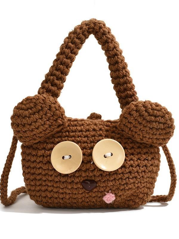 Winter Fashion Knit Bear Shoulder Bag With Mobile Phone Pocket For Daily Outings