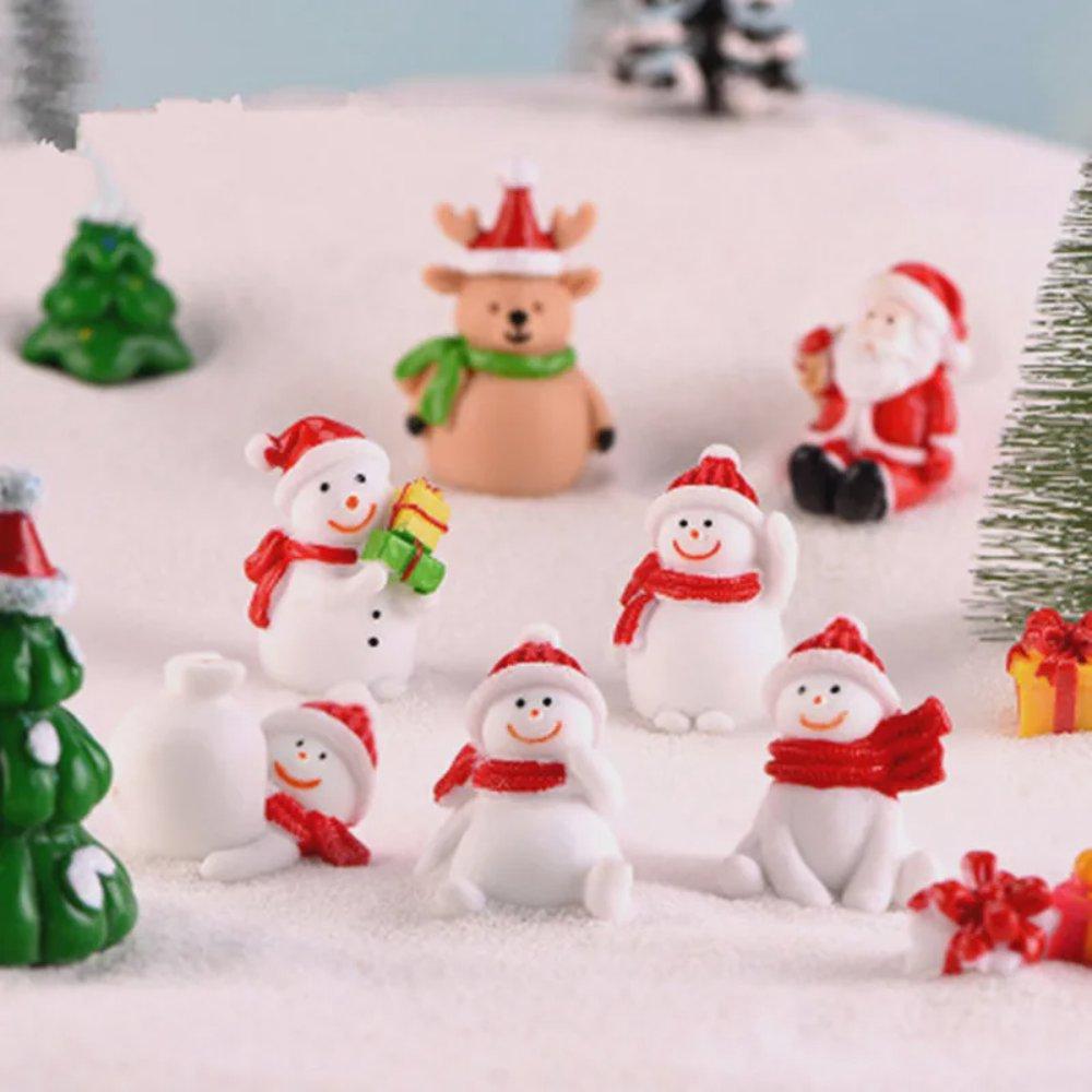 8pcs Miniature Christmas Figurine Set Christmas Decoration Fairy Snowman Santa Claus Miniature Figurines Xmas Gifts DIY Home Decor