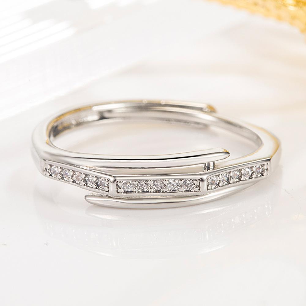 2Pcs Open Couple Rings for Women Men Trendy Zircon Matching Finger Rings Set Friendship Engagement Wedding  Gift