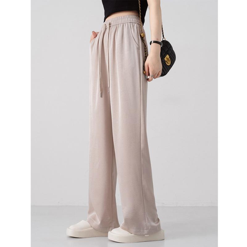 Summer wide-leg pants smooth double-sided satin acetate pattern loose and thin casual straight women's pants show long legs