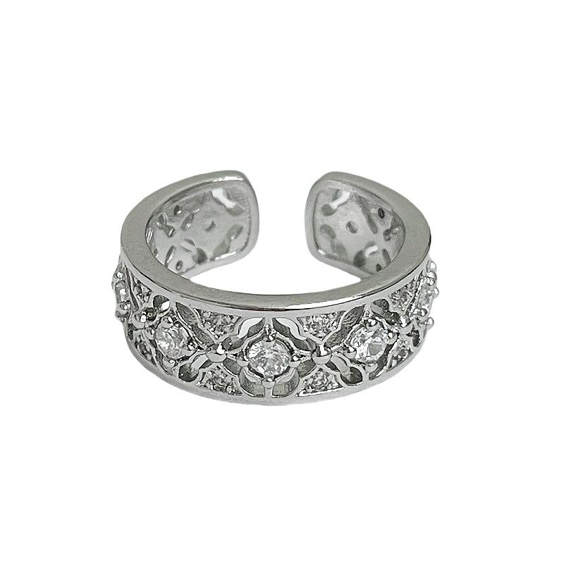 New Xiaoxiangfeng Rhombus-Shaped Woven Zircon-Inlaid Open Ring, Light Luxury, High-End, Niche Design, Simple Jewelry Women