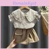 Stylish Summer Children's Two-piece Clothing Set For Girls With Floral Design And Doll Collar