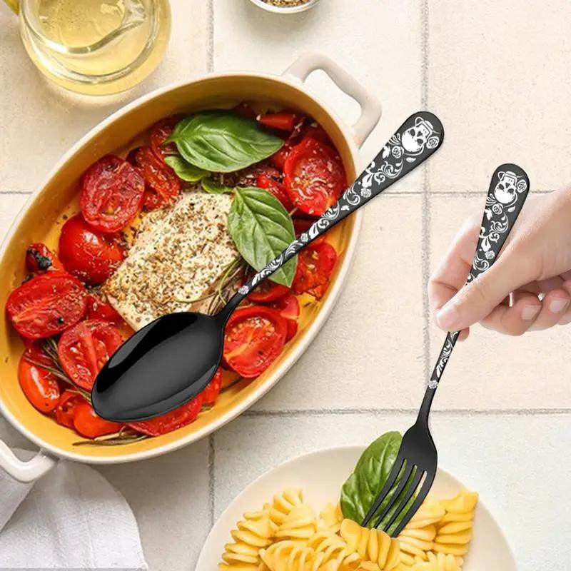 Halloween Gifts Trendy Skull Stainless Steel Tableware Set Fork and Spoon 4-piece Set Portable Kitchen Forks And