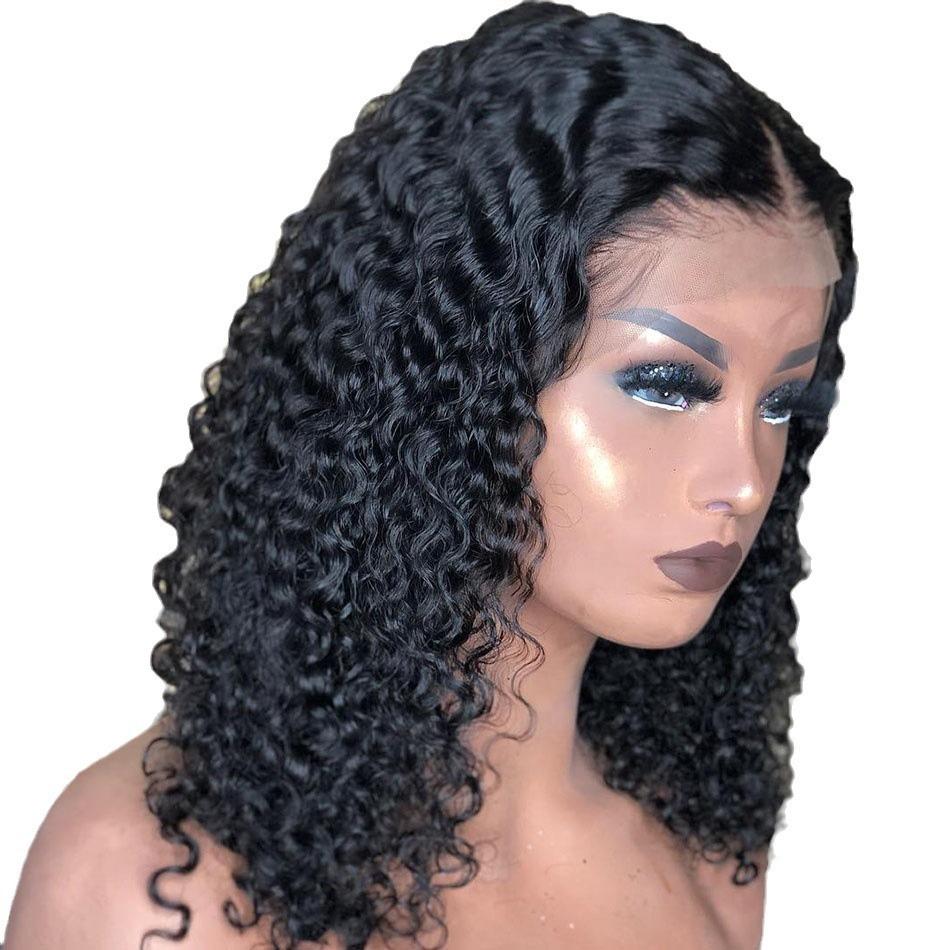 Hot-selling European and American wigs, women's front lace, short curly hair, African small curly hair, black medium long curly hair