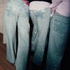 Womens Relaxed Straight Cut Denim Jeans With Star Print Rhinestone Embellishment
