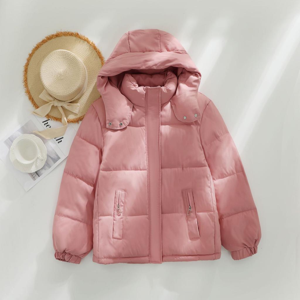 Down cotton-padded clothes for women's winter short large size loose cotton clothes for small people hooded bread clothes jacket