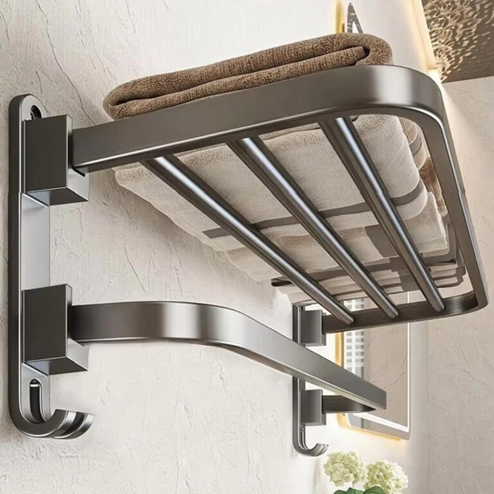 Upgrade And Thicken Grey/Black 50CM-60CM Folding Aluminum Towel Rack Holder With Hook Towel Holder