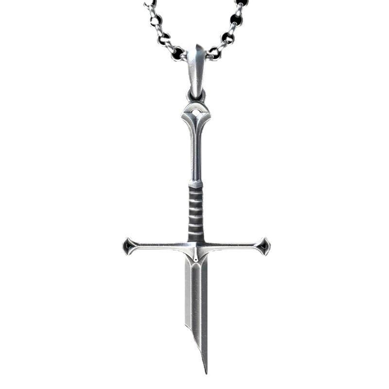 Silver Gothic Warrior Sword Pendant Necklace