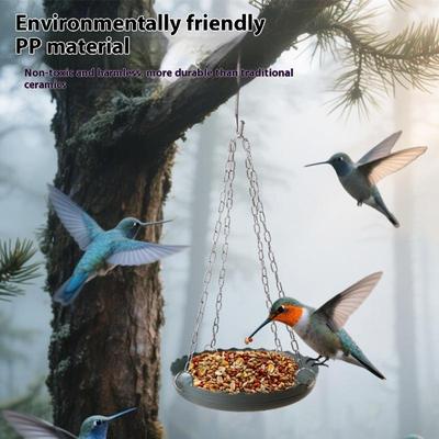 Hanging Bird Feeder Adjustable Chain Hanging Parrot Feeder Small Birds Food Tray For Patio Balcony Tree Outside Bird Supplies