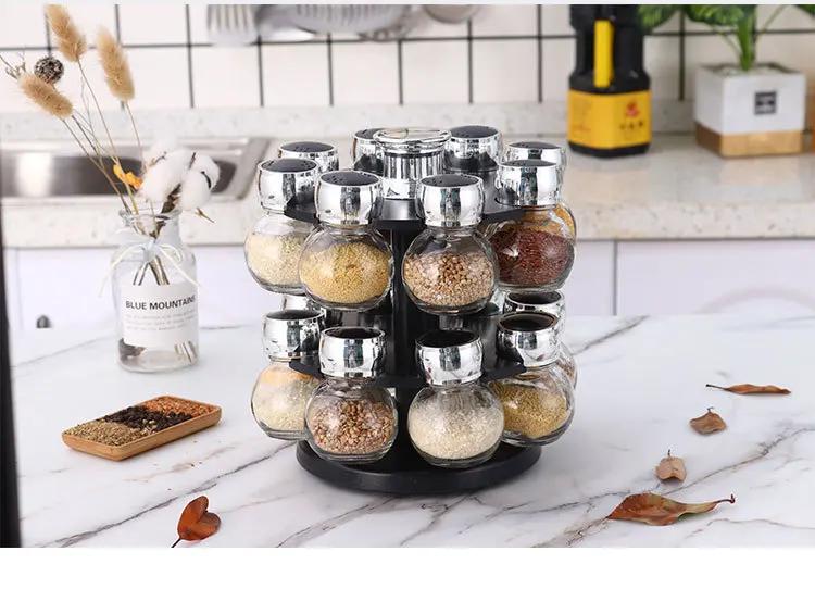 Rotating12Pcs Condiment Set Spice Jar StorageBox HomeKitchen Cruet Condiment Bottle Coffee Sugar Seal Jar Container Rack