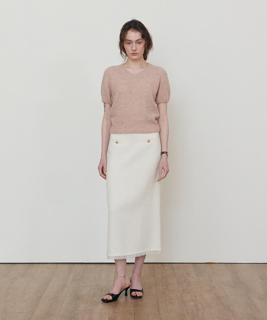 STEP AROUND Alpaca V-Neck Half Knit_Pink