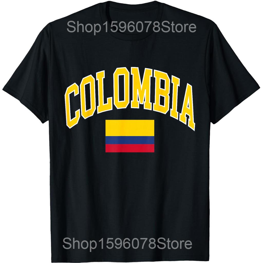 Funny Colombia Flag Heart Colombian Pride T Shirts Men Pure Cotton Humor Streetwear Tee Shirt Short Sleeve Unisex Loose Clothing