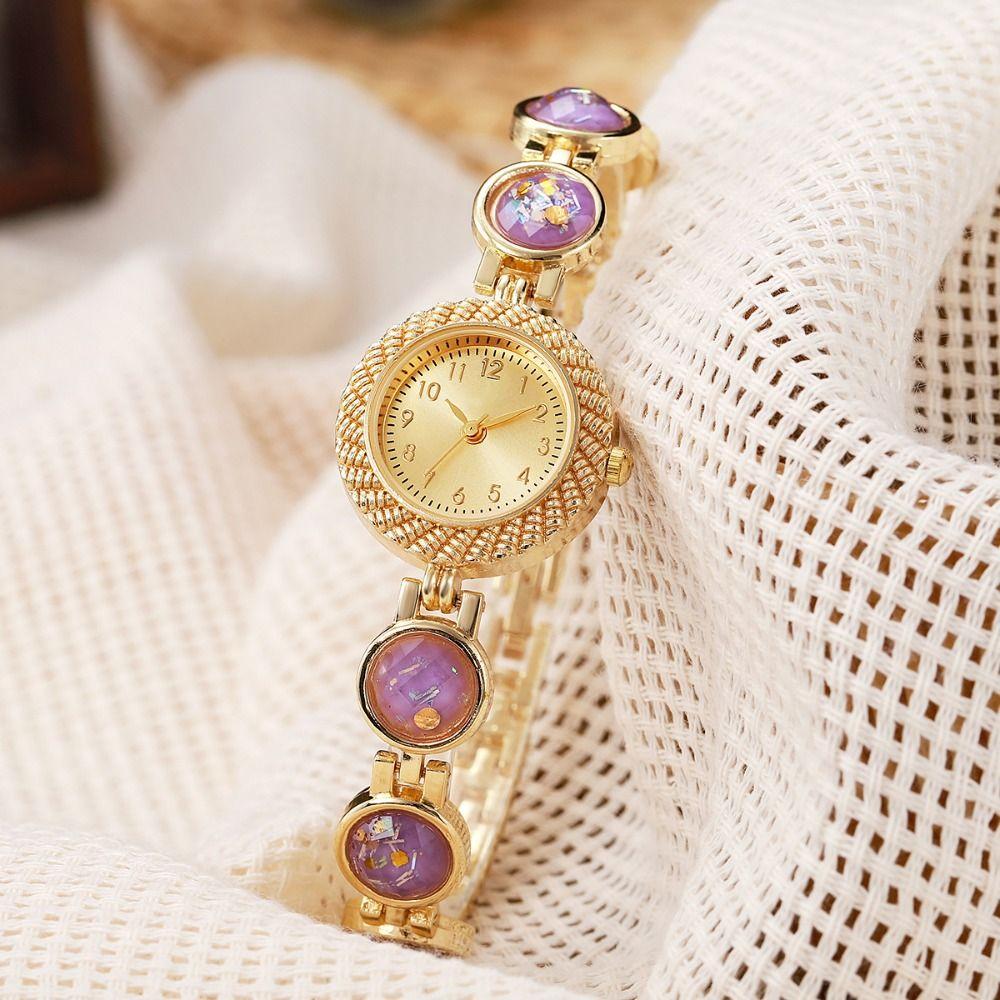 Gold Rhinestone-Inlaid Quartz Bracelet Watch Luxury Quartz Watch Festive Occasion