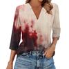 Women's Fashion Casual Lapel 3/4 Sleeve Halloween Print Shirt Women's V-Neck Tops