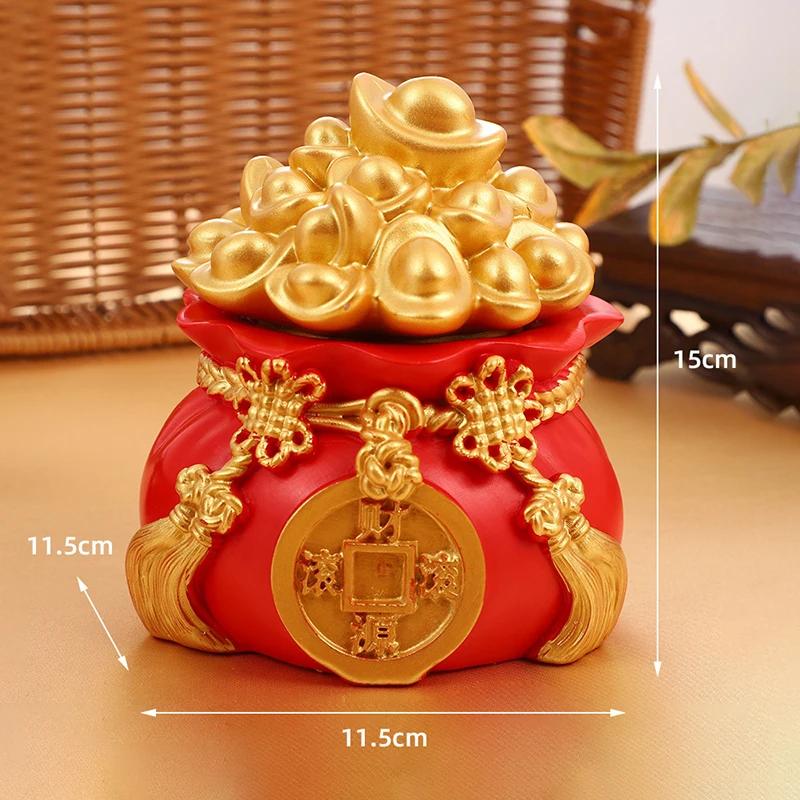 Good Luck Fortune Bag Ornaments Creative Gold Ingot Money Bag Home Desktop Resin Crafts Chinese Feng Shui Fa Cai Decoration