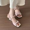 Summer Square Toe Shallow Women Slippers Bow Elegant Mid Heels Shoes Designer Pumps 2025 Trend Fad New Brand Sandalias De Mujer