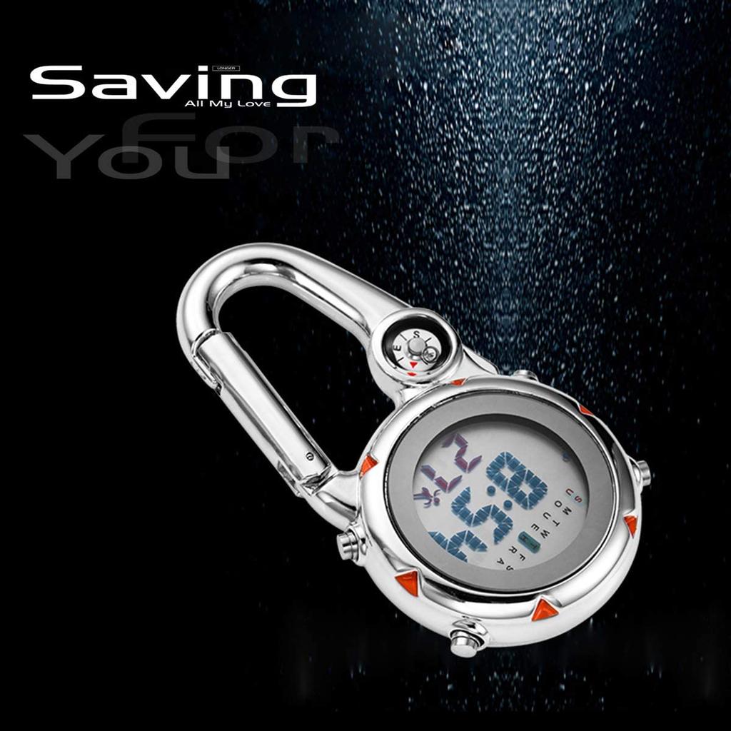Lancardo and Unisex Carabiner Watch with Digital Waterproof Alarm Clip and Pocket Watch Men's Women's Compass, Clock, Keychain,