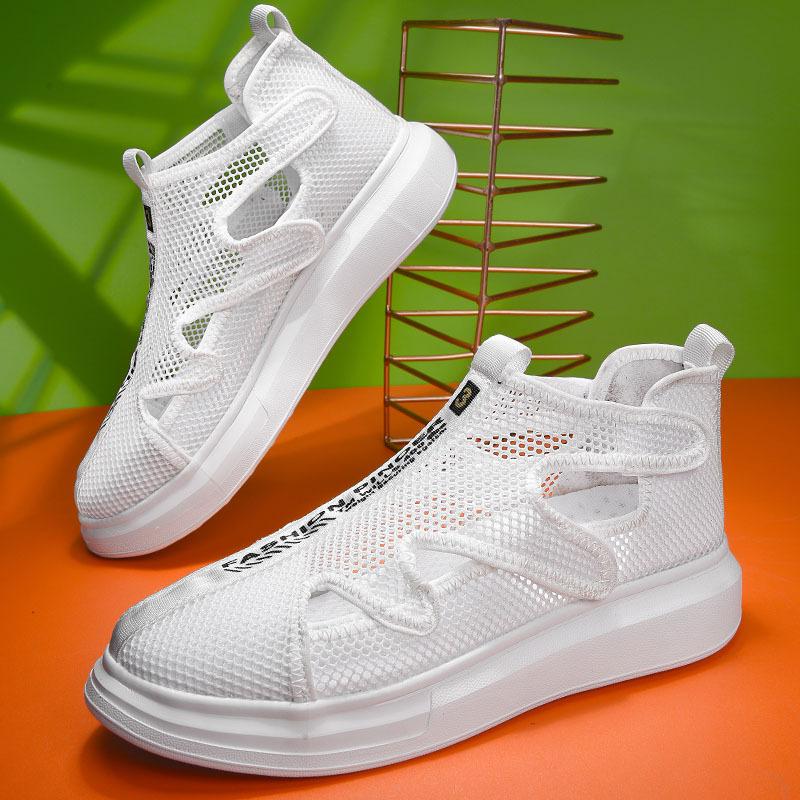 2025 summer new thin men's shoes ins trendy mesh open-toed breathable sandals soft-soled slippers little white shoes