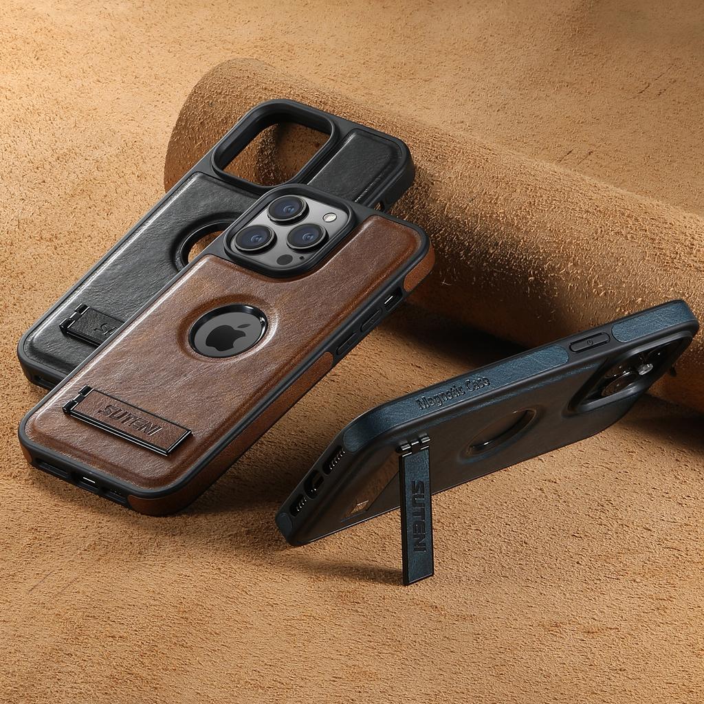 Luxury Faux Leather MagSafe Magnetic Wireless Charging Case Stand Phone Case for IPhone 17 Pro Max 16 Plus 15 14 13 12